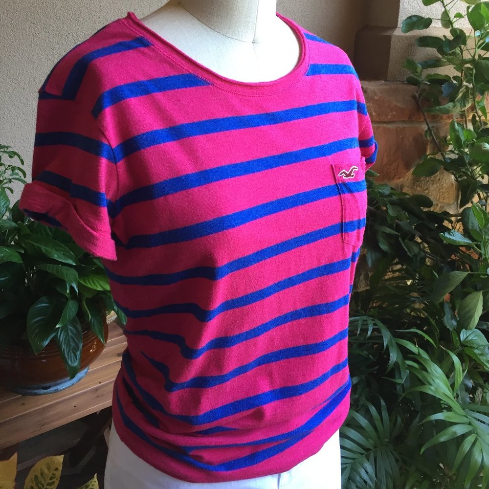 NEW Hollister Striped Tee in Pink and Blue M - Picture 8 of 10